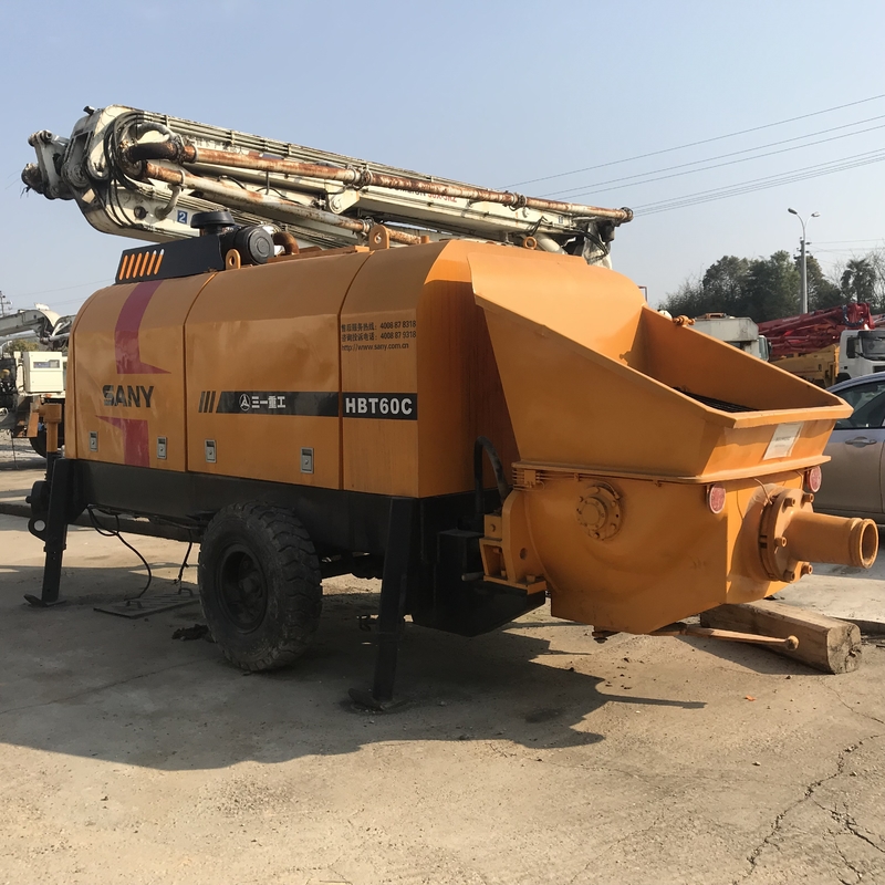 HBT60 200M Used Concrete Trailer Pump , Sany Boom Pump Renew Orange Color