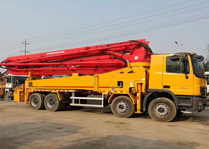 Refurbished 140m3/H 600L Barrel Concrete Boom Pump Truck Orange Four Axle